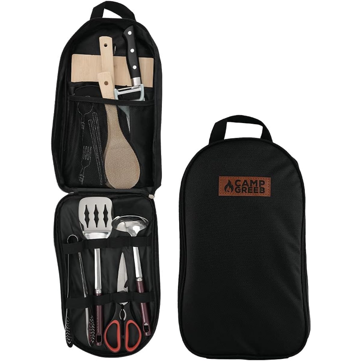 Camp Greaves Cooking Utensil Set, 14 items including knives, cutting boards, etc. Camping and outdoor supplies