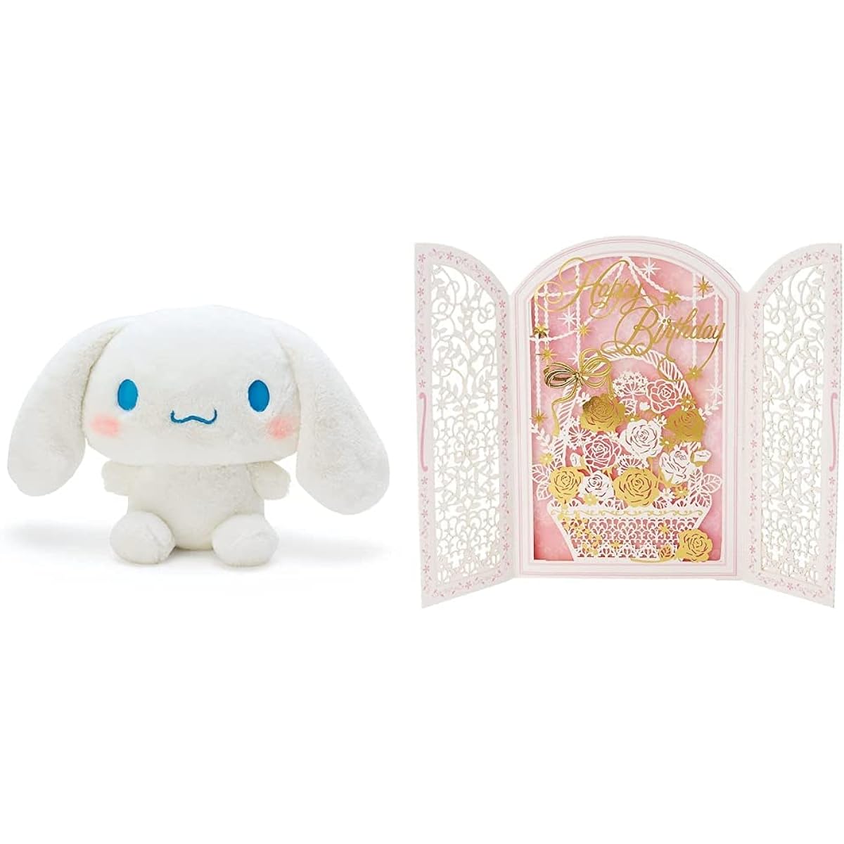 [Birthday Card Set (2)] Sanrio Cinnamoroll Plush Toy (Standard) L 856746 + Birthday Card Laser Cut Cake Greeting Card