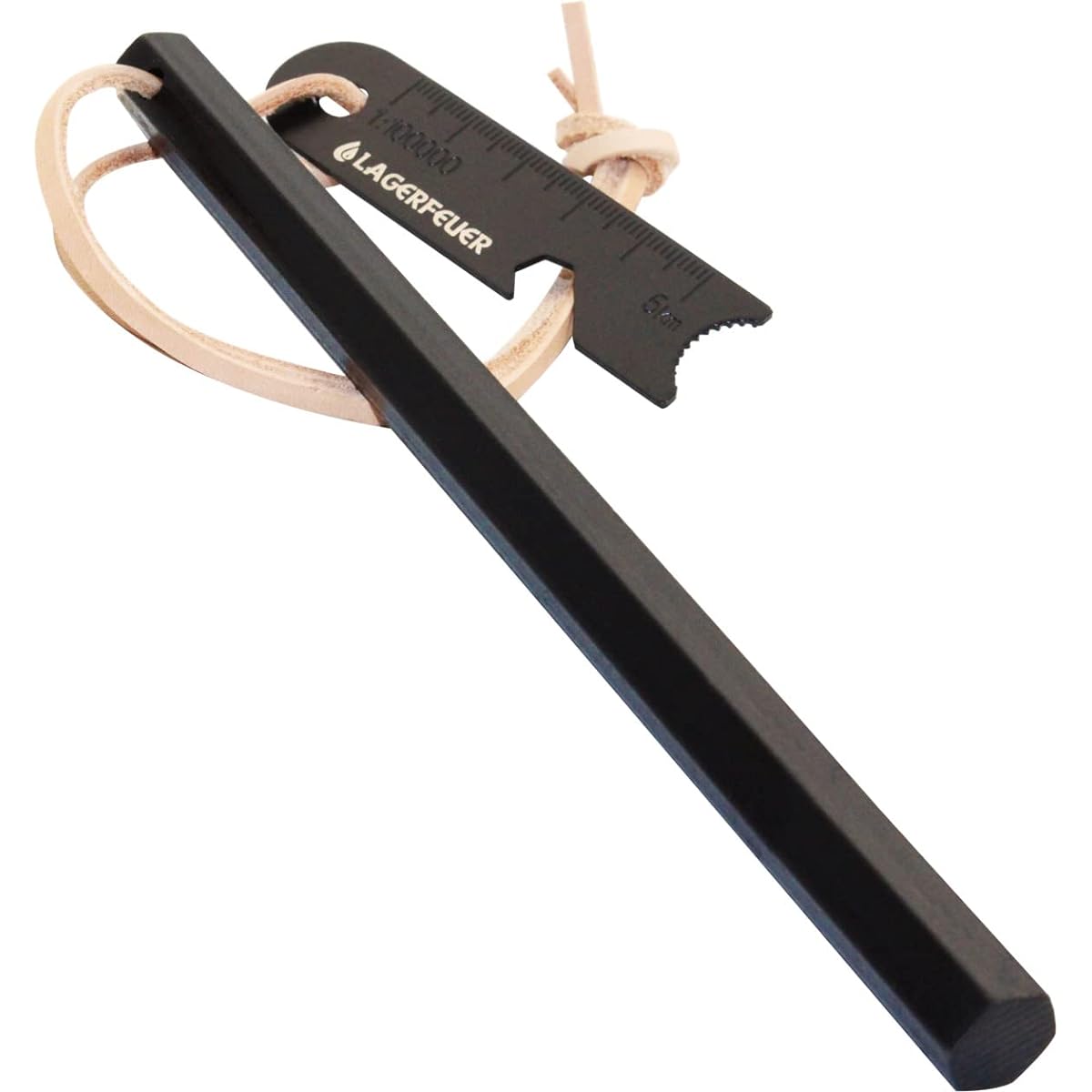 LAGERFEUER Hexagonal Fire Starter Hexagonal Ferrocerium Genuine Leather Leather Cord Flint Bushcraft Survival Tool 200mm