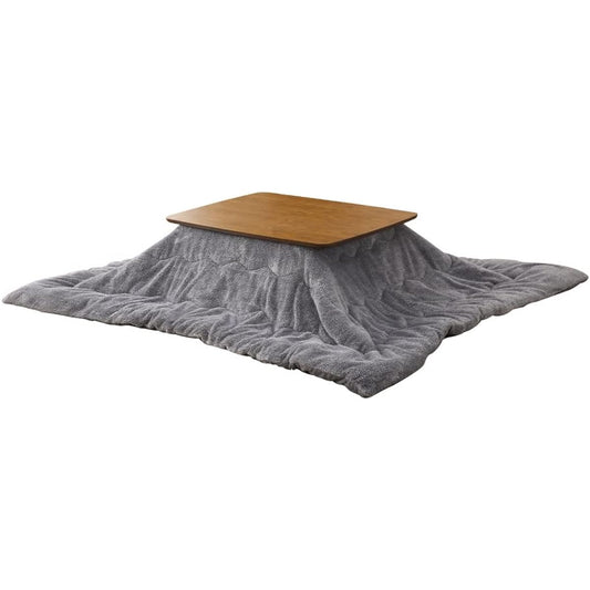 Comforea Kotatsu Comforter, Thin Rectangle, Long Hair, Flannel, Yarn-dyed, Thermal Storage Cotton, Washable, Melting, Light Black, 190X240cm