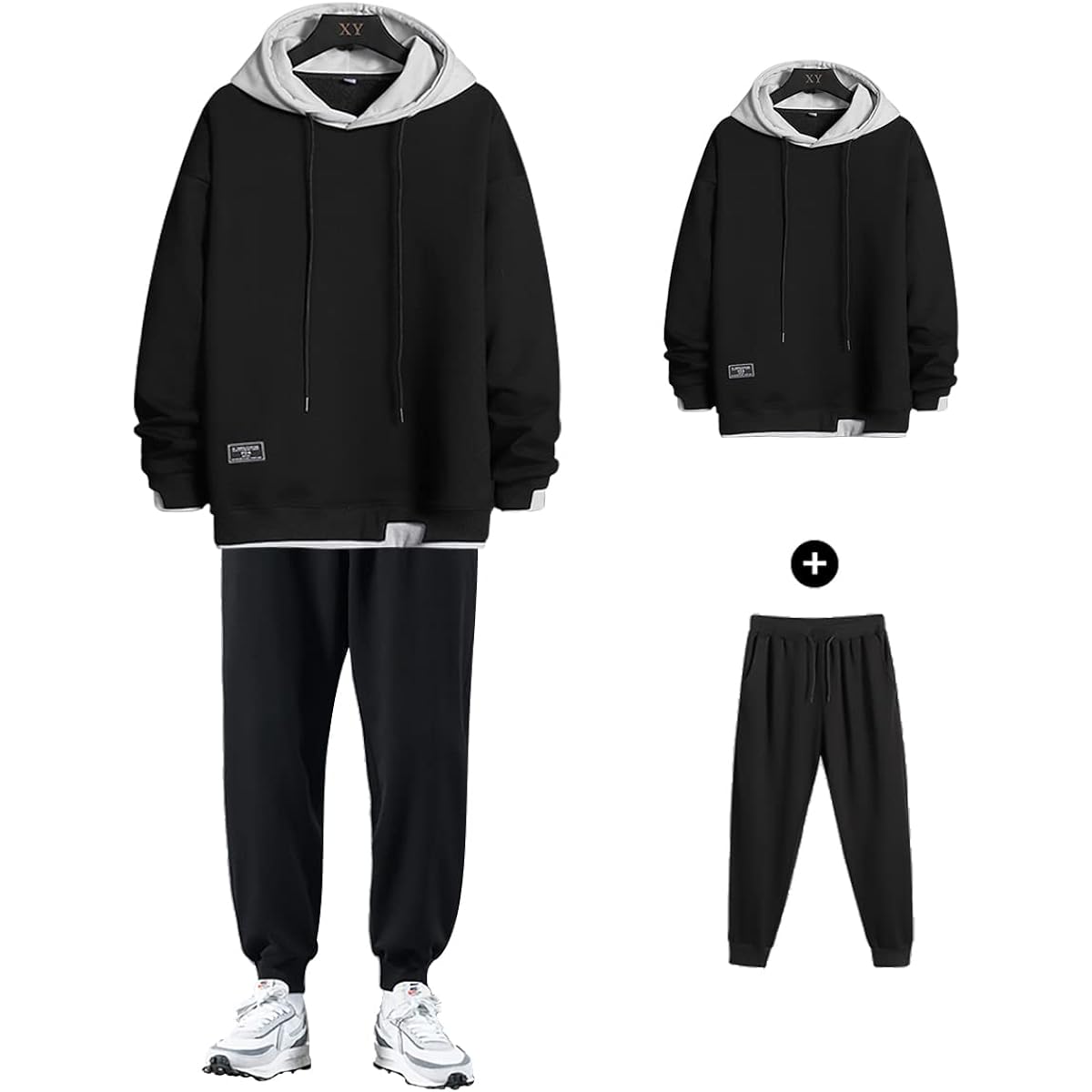 [ANONIE] Men's Setup, Hoodie, Sweatshirt, Jersey, Men's Top and Bottom Set, Hooded, Autumn/Winter, Large Size, Casual, Loose, Plain, Pants, 2-piece Set