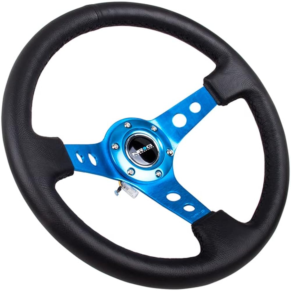 NRG Innovations NRG -RST -006BL reinforced steering wheels -350mm sports steering wheels (depth 3 inches) -Blue spokes with round hole/black leather