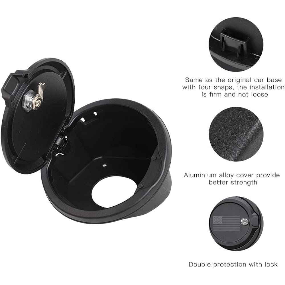 JECAR Ferrofler Cover Lock Lock Gas Tank Door Aluminum Alloy Glin Gas Cap Cover Exterior Accessories JEEP WRANGLER 2018-2023 JL JLU Compatible US flags