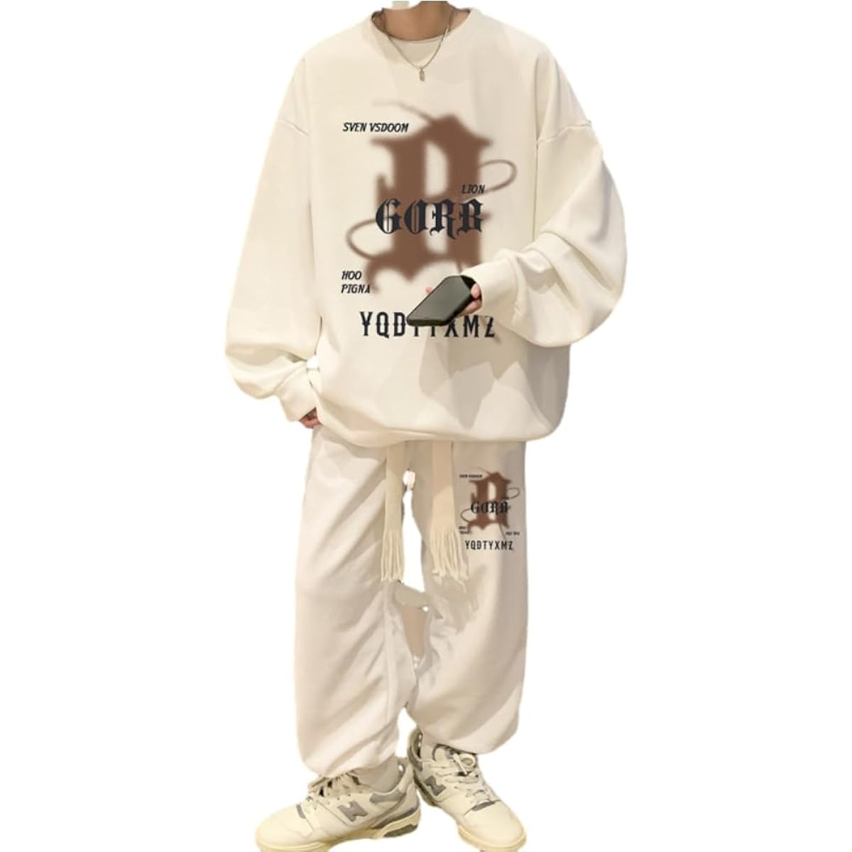[Froyland] Men's Sweatshirt Top and Bottom Set, Jersey, Large Size, Autumn, Casual, Loungewear, Sports, Autumn Clothes, Top and Bottom, Loose, Sweatshirt, Pants, Long Pants, 2 Pieces
