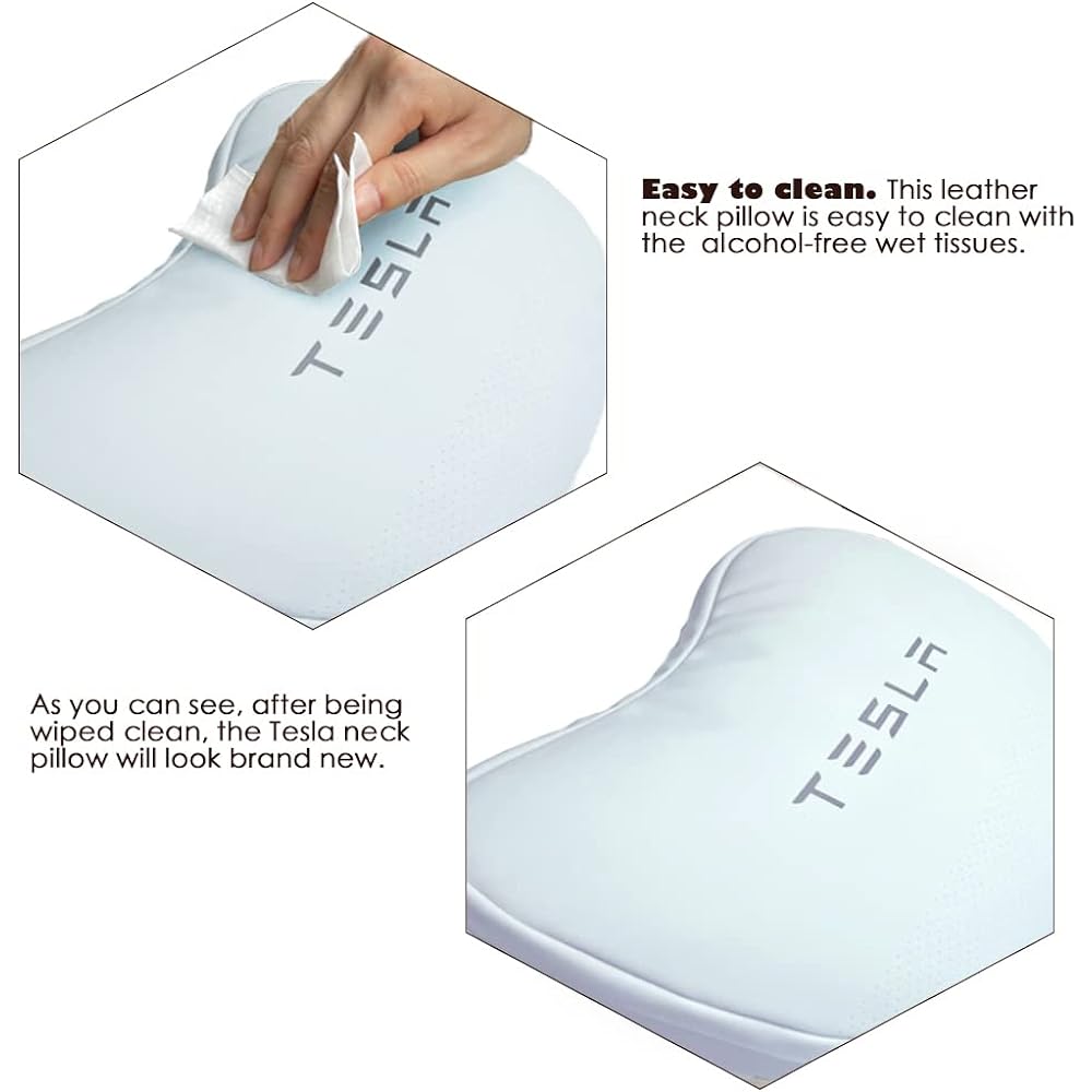 TANOLA TESBEAUTY TESLA Seat Headrest Pillow 2 Pack Tesla Neck Pillow Tesla Model Y/3 Neck Support Cushion Real Nappa Leather Wear Strap White