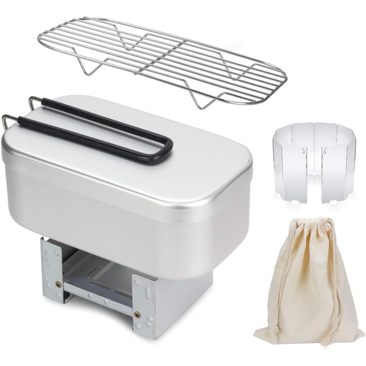 Mestin Camping Equipment, Aluminum Rice Cooker, Pocket Stove, Bat-Ami, Storage Bag Included [4-piece Set for Outdoor Use] - OYANTEN Home Cooking, Disaster Prevention Measures, Mountain Climbing, 2 Cups, Lightweight, Cooking, Steaming, Smoking, Food Sanit