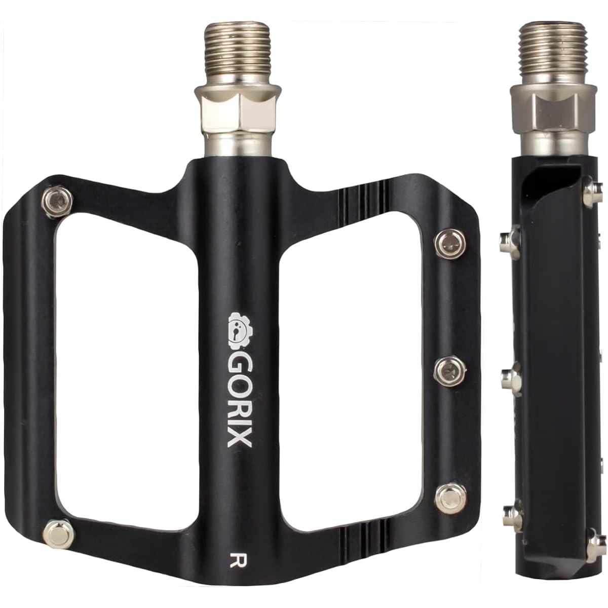 GORIX Bicycle Pedals, Flat Pedals, Aluminum, Lightweight, Thin, Wide Design, Spike Pins, Anti-Slip, Stylish (GX-F65), Simple Design, Flat Pedal, Black, Durable, Road Bikes, Cross Bikes, Mountain Bikes, and Other Bicycles, Cycle Pedals
