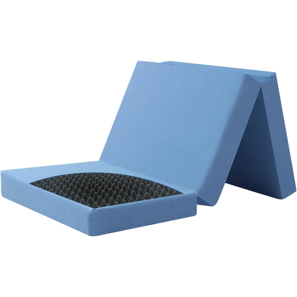 tobest High resilience mattress, tri-fold, futon, bed mat, textured, bamboo charcoal deodorizing, moderate hardness, extra thick, 10cm, foldable, blue, semi-double