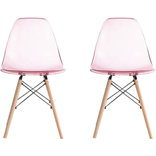 NEO CRASY Dining Chairs, Set of 2, Eames Chairs, Clear, Clear Color, Dining Chairs, Shell Chairs, Designer Chairs, Reproduction, DSR, DSW, Stylish, Chairs, Telework, Remote Work, Wooden Legs (Pink) A1_ZCNCHR2WDPK