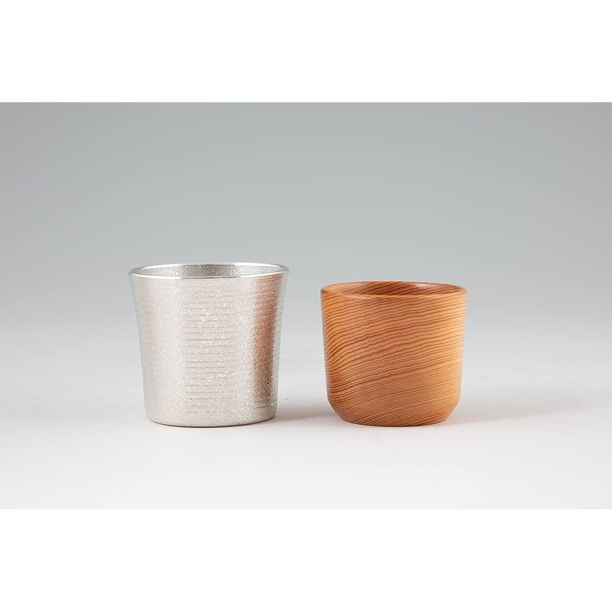 Iwakiri Bikodo Tumbler Set of 2 Satsuma Tin Tumbler on the Rock 260ml x Yakusugi Tumbler 150ml Modern Master Craftsman x World Heritage Set No.86A-1.893-1