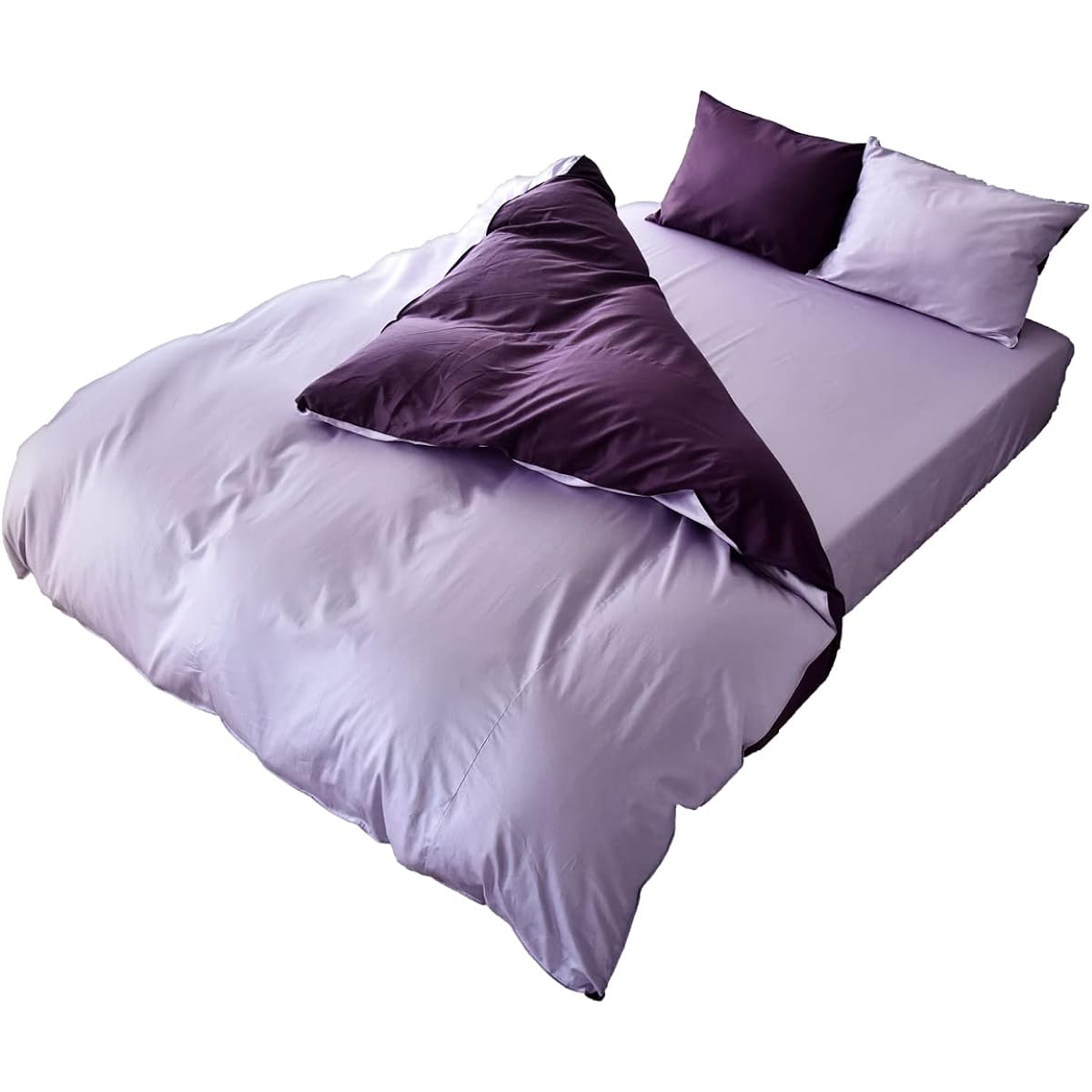 4-piece duvet cover set (double size, royal purple x sweet lavender) Duvet cover set, duvet cover, bed sheet, pillowcase, made in Japan, 100% cotton, silky smooth, high quality satin, dust mite resistant, Noble