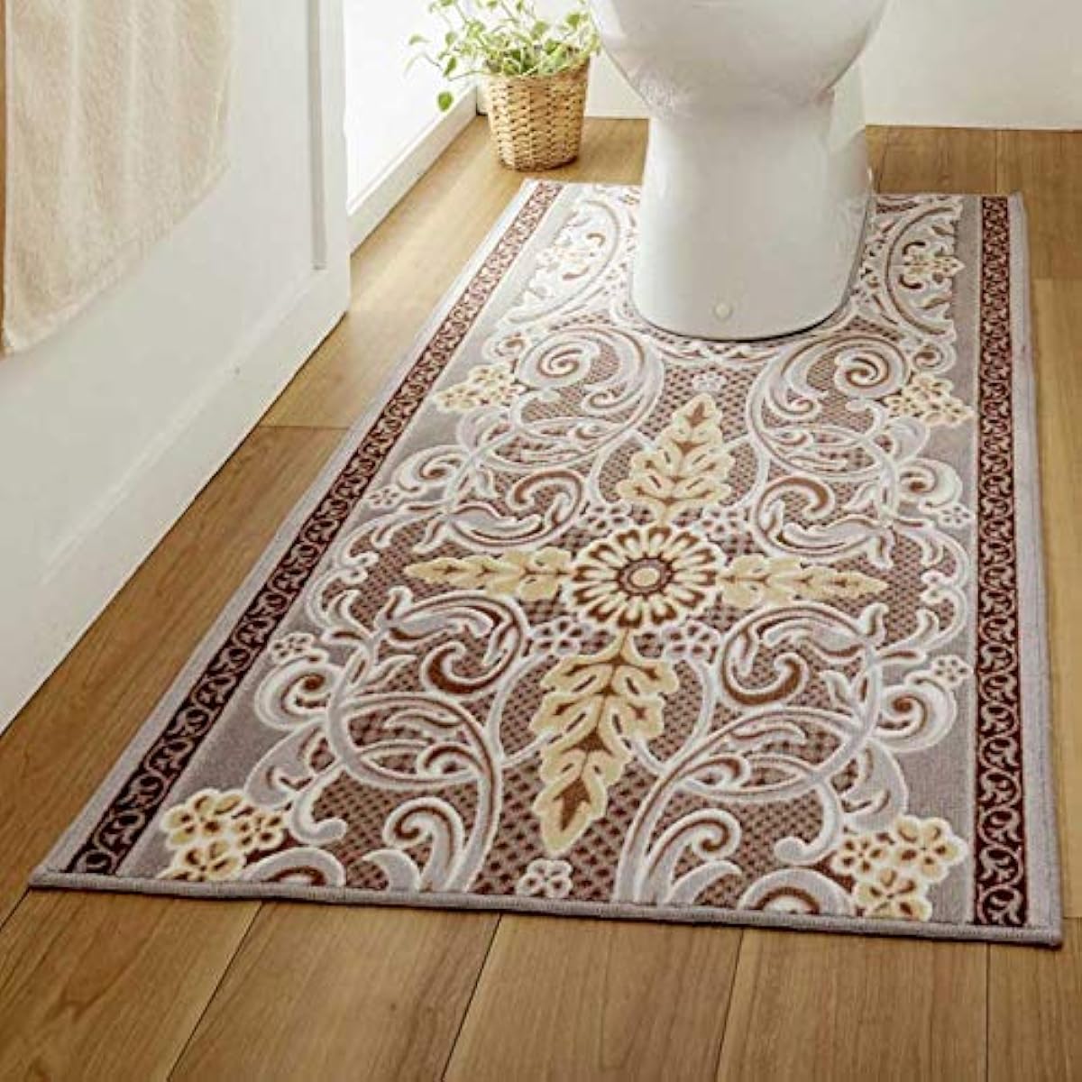 San-Luna Toilet Mat, Washable, Long, 65 x 130cm New [Modern Ornament] Made in Japan (Antibacterial, Odor Resistant, Water Absorbent, Quick Drying), Long Ears, Anti-Slip Treatment, Brown