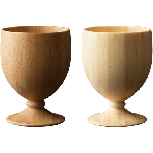 RIVERET Vessel Glass Goblet 230ml Pair Set Bamboo Dishwasher Safe White/Brown RV-106WB