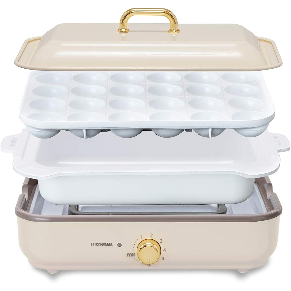 Iris Ohyama Hot Plate Takoyaki Maker Deep Pot 2way Easy to Wash Stylish Temperature Adjustment Function Warranty PHP-1002TC-VC Vanilla Cream