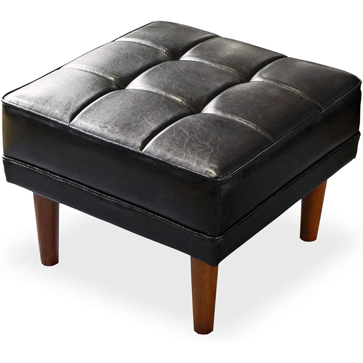 Iwatsuki Ottoman Footrest Stool Chair 1 Seater Leather Width 56cm Black Retro Modern Vintage IW-90