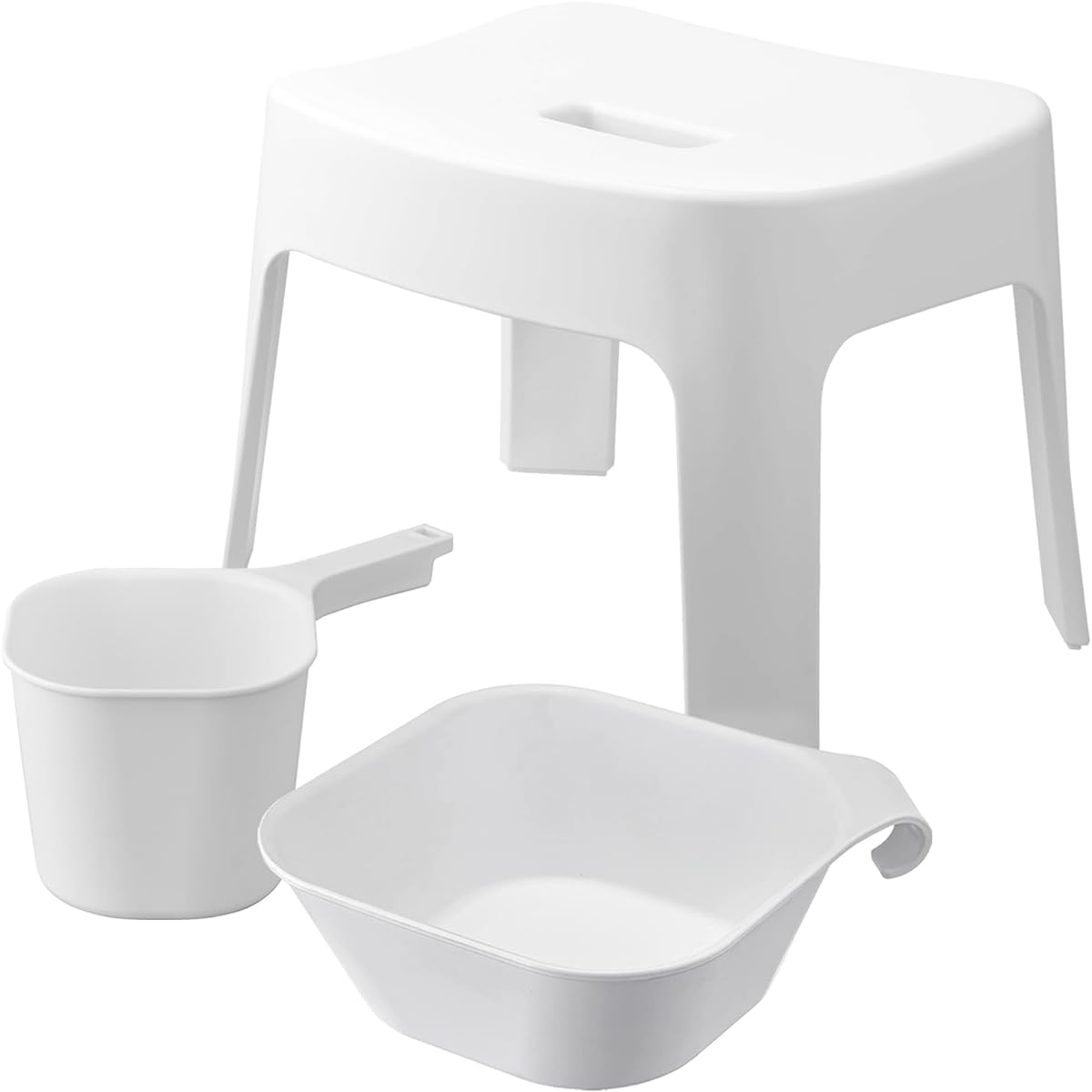 Yamazaki Jitsugyo Magnetic Bath Chair, Seat Height 25cm + Magnet & Hanging Bathtub + Magnetic Hand Basin [Set of 3] Tower Bathroom Floating Storage White 6925 5378 3607