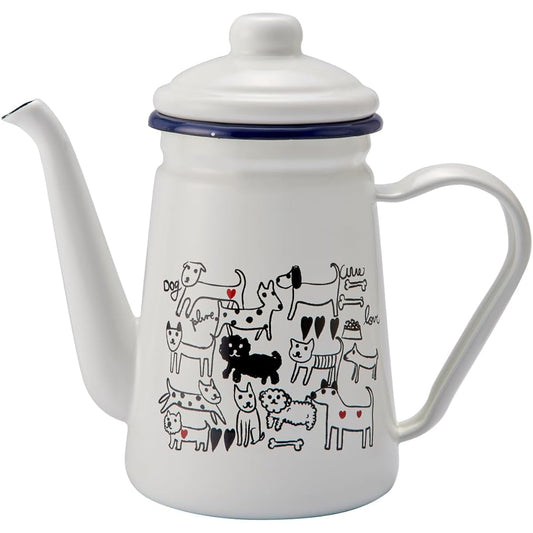 Toyoro Plune. Prune Enamel Cafe Pot "Monotone Dog" [PCP-704] Compatible with gas fire