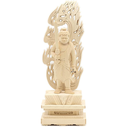 Kurita's special Buddha statue [Myoo] Fudo Myoo standing statue 4.0 dimensions (total height 25.5 cm, width 9.5 cm, depth 6.5 cm) High quality wood carving made of cypress wood Flame halo square rock base 1134