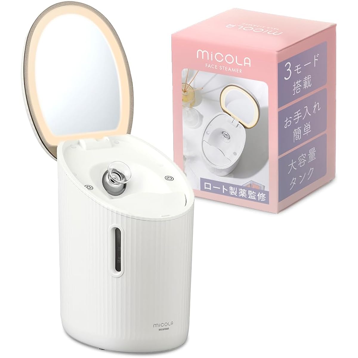 Broadcast on TV / [VoCE Vescos Awarded / Supervised by Rohto Pharmaceutical] Iris Ohyama Face Steamer Equipped with 3 modes, 3 types of lights, Large capacity tank, Mirror included, Easy to clean, Dark spots, Moisturizing, Makeup remover FST-101 White