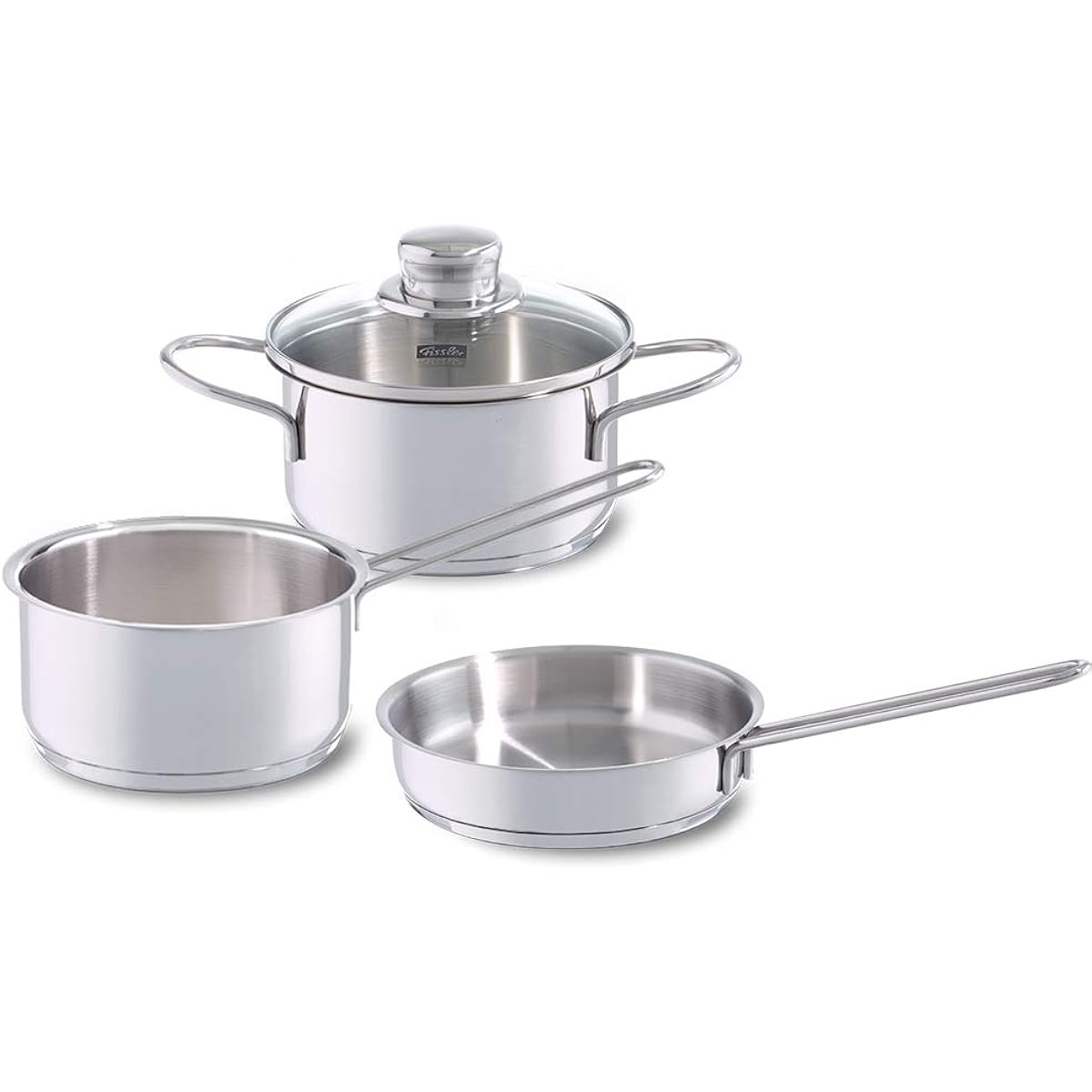 Fissler Stainless Steel Pot Snacky Set Casserole 14cm Saucepan 14cm Frying Pan 16cm Compatible with Gas Fire/IH [Authorized Japanese Product] 08-316-03