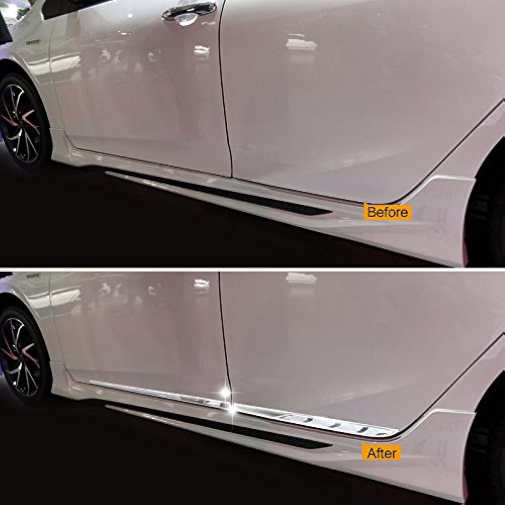 Vulcans Prius 50 Series Door Mall Side Door Garnishes Left, Right, 4P Stainless Steel Mirror Finish Side Lip Door Mall