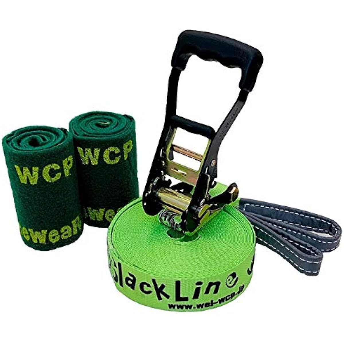 [Slackline] [WCP Slackline] Glitterline 15m "Fluorescent Green/Fluorescent Green Luminous Line" (2 pieces of tree wear/storage bag included) Released by Japanese manufacturer