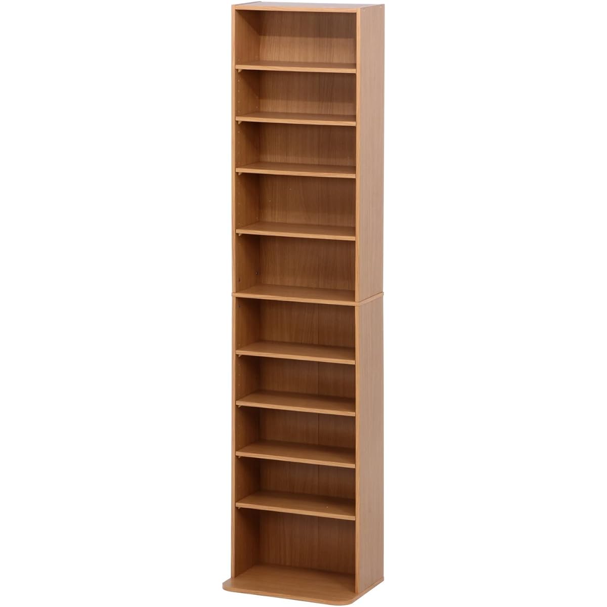 Fuji Boeki Bookshelf CD & DVD Rack 10 Tiers Width 42 x Depth 19~28 x Height 180 cm Natural Living Storage Movable Shelf Shelf Height Adjustable Assembly Product 97554