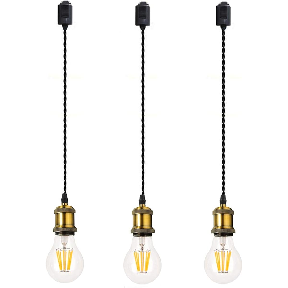 Venus Duct Rail Pendant Light Brass Plated Socket Black Cord 100cm Customized Set of 3 Dimmable LED Compatible 1 Light No Construction Required Ceramic Duct Rail Lighting Bare Bulb E26 Base Retro Steel Ceramic Socket Duct Rail Lighting Island Kitchen Lig