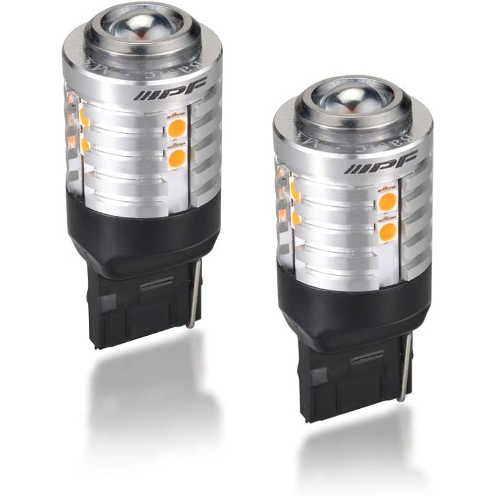 M's Basic by IPF Turn Signal LED Bulb T20 Amber 530 Lumens Compatible with Turn Signal Position, Half Mirror Top Lens Specification, Compatible with Different Pinch Areas, Pack of 2 AMZ-WB001