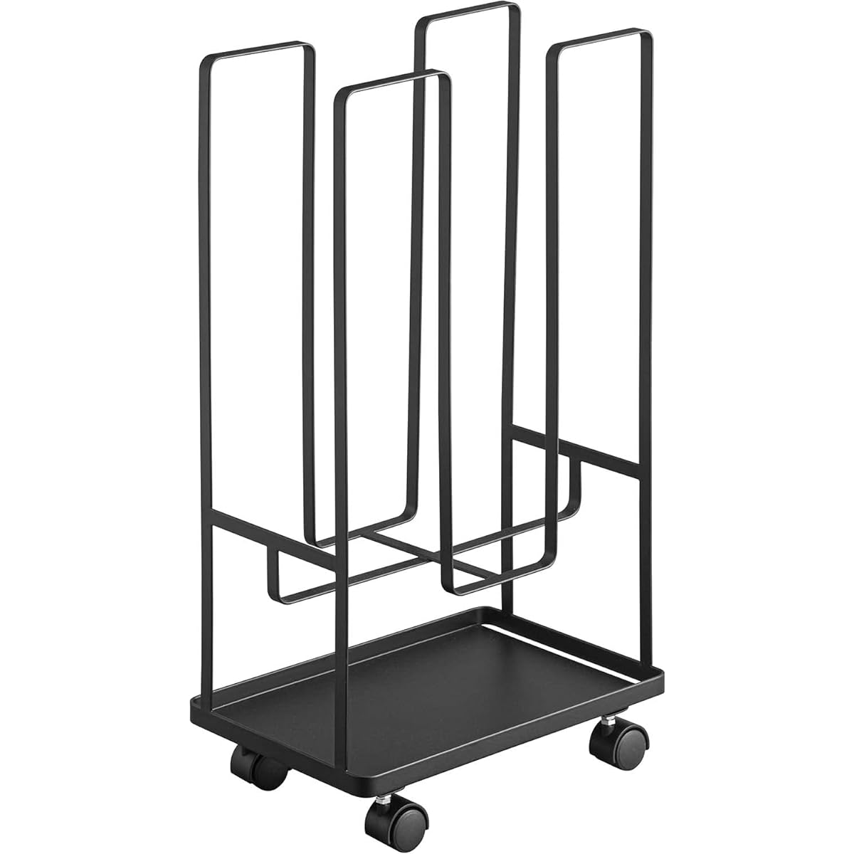 Yamazaki Jitsugyo 5761 Cardboard Stocker with Tray, Black, Approx. W30XD20XH54.5cm (including casters), Tower [Complete product: casters only, customer installation] Cardboard storage, with casters, can be tied as is.