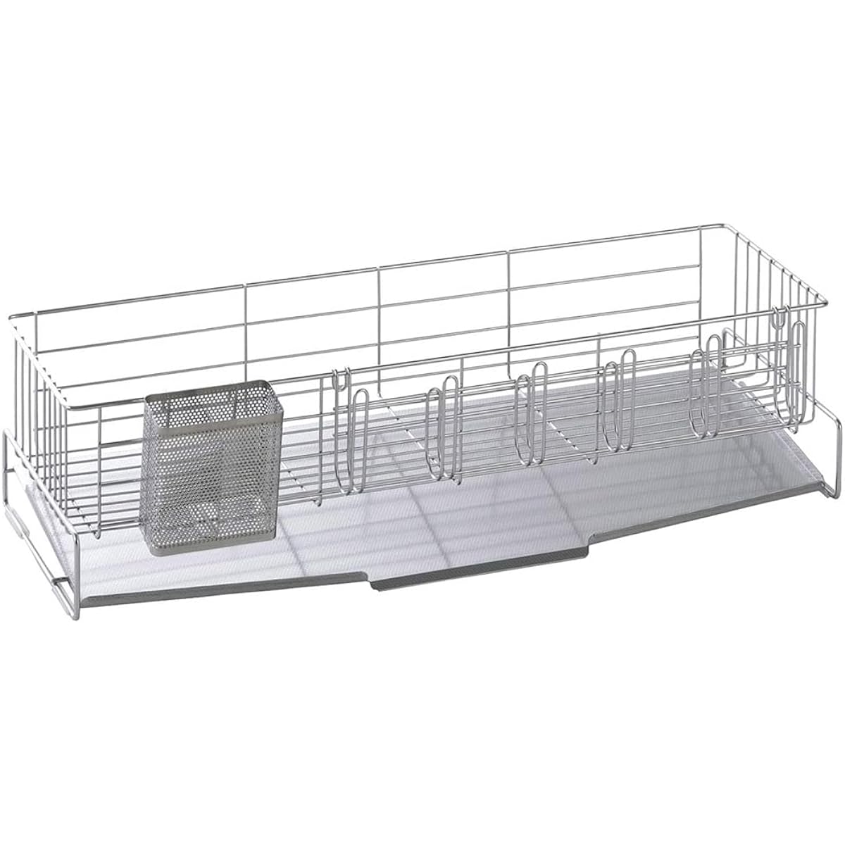 Shimomura Planning Made in Japan Stainless Steel Drainer Basket Slim Drainer Basket Glass Holder with Chopstick Pocket Space-Saving Depth 58cm 41494