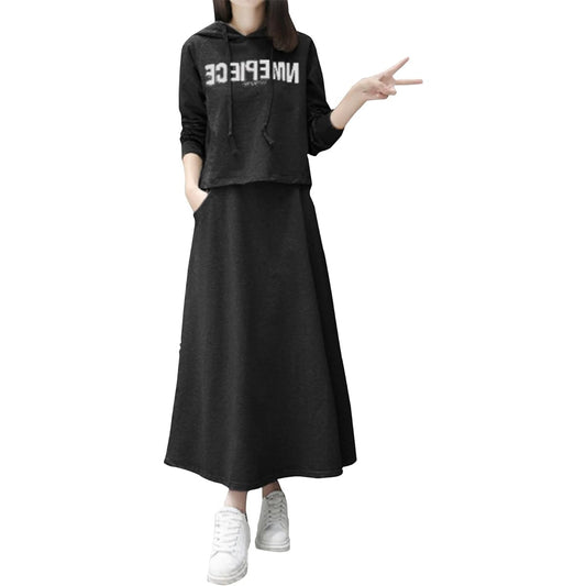 [BLANK BLANC] Setup 2 Piece Set Hoodie Sweat Tops Long Skirt Room Wear Top and Bottom Set M-3XL
