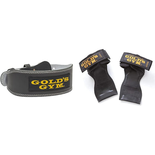 GOLD`S GYM Black Leather Belt G3368 [Beginner to Intermediate] Comes with back pad, lower back and core support, squat, bench press, seated rowing, lat pulldown [Gold Gym genuine product, Gold Gym Trainer favorite] Training belt