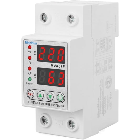 Used Dual Display 40A 63A Din Rail 230V Motorcycle Adjustable Voltage Protector Relay with Limit Current Protection Relay (Size : 40A)