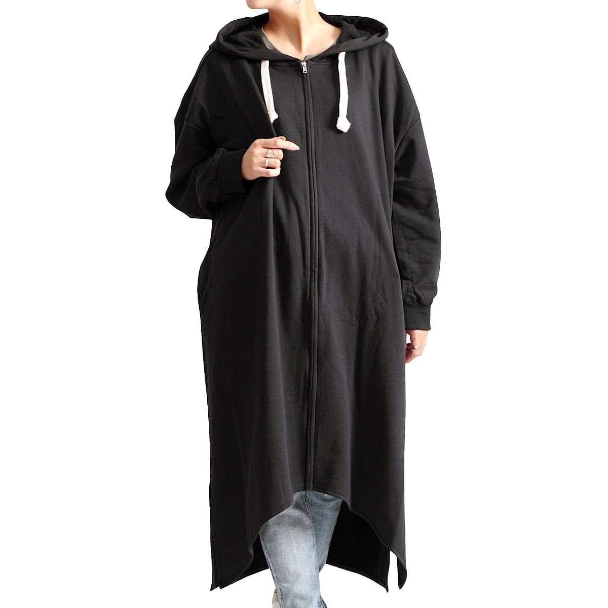 [Gold Japan] Large Size Women's Tops Parka Hoodie Zip Long Sleeve Asymmetrical Deformation