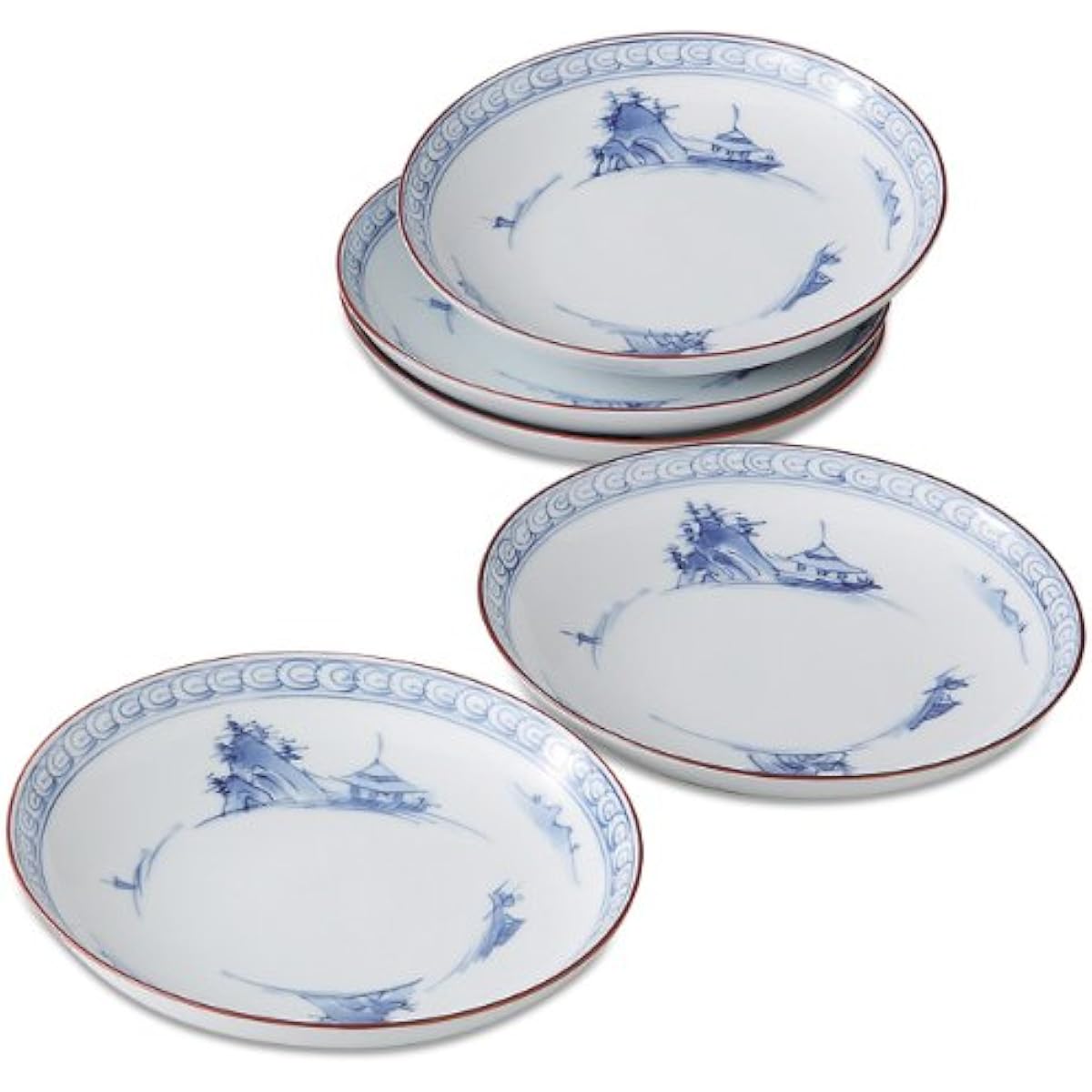 Ranchant 5-inch plate set, multi Φ15.3x2.8cm, Kyoto landscape painting, Arita ware, Korin kiln, made in Japan
