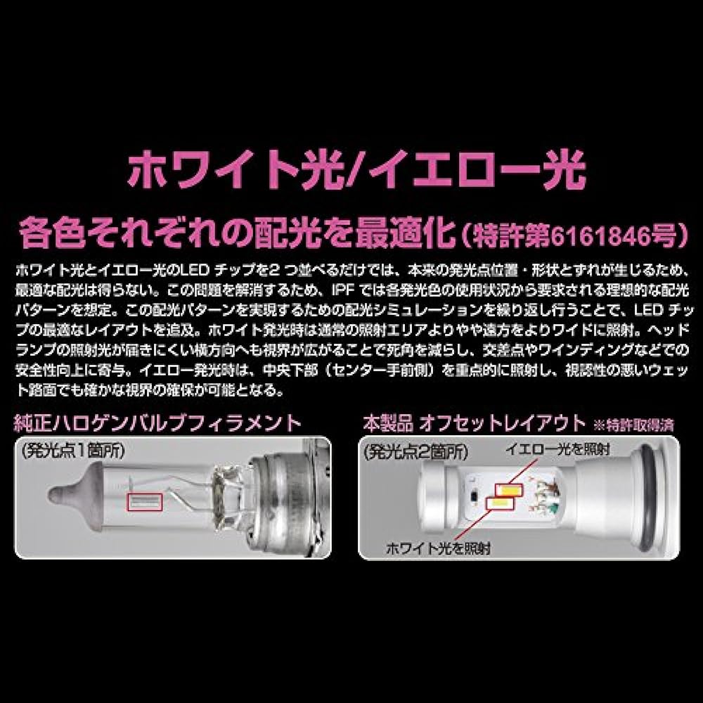 IPF Fog Lamp, LED HB4 Bulb, 2 Color Switching, 6,500K to 2800K, 55DFLB, Made in Japan [Product Award Winning], Memory Function