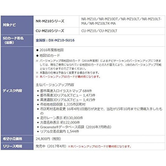 [Mitsubishi/MITSUBISHI] 2016 edition map SD card [Product number] DX-MZ10-SU16