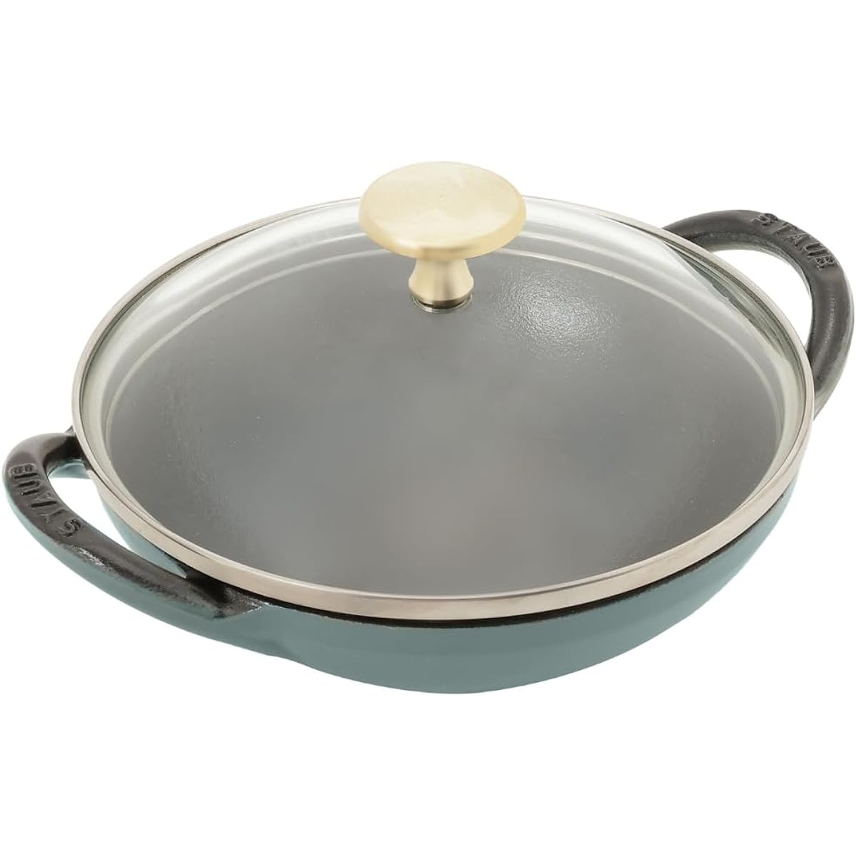 staub "Baby Wok Eucalyptus 16cm with Lid" Small Handled Chinese Cast Enamel Pot [Authorized Japanese Product with Serial Number] Baby Wok Z1027-843