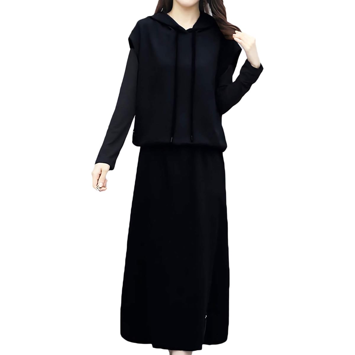 Monoa Jersey Top and Bottom Set Sleeveless Vest Parka Knee Length Skirt Setup Women's Fashion