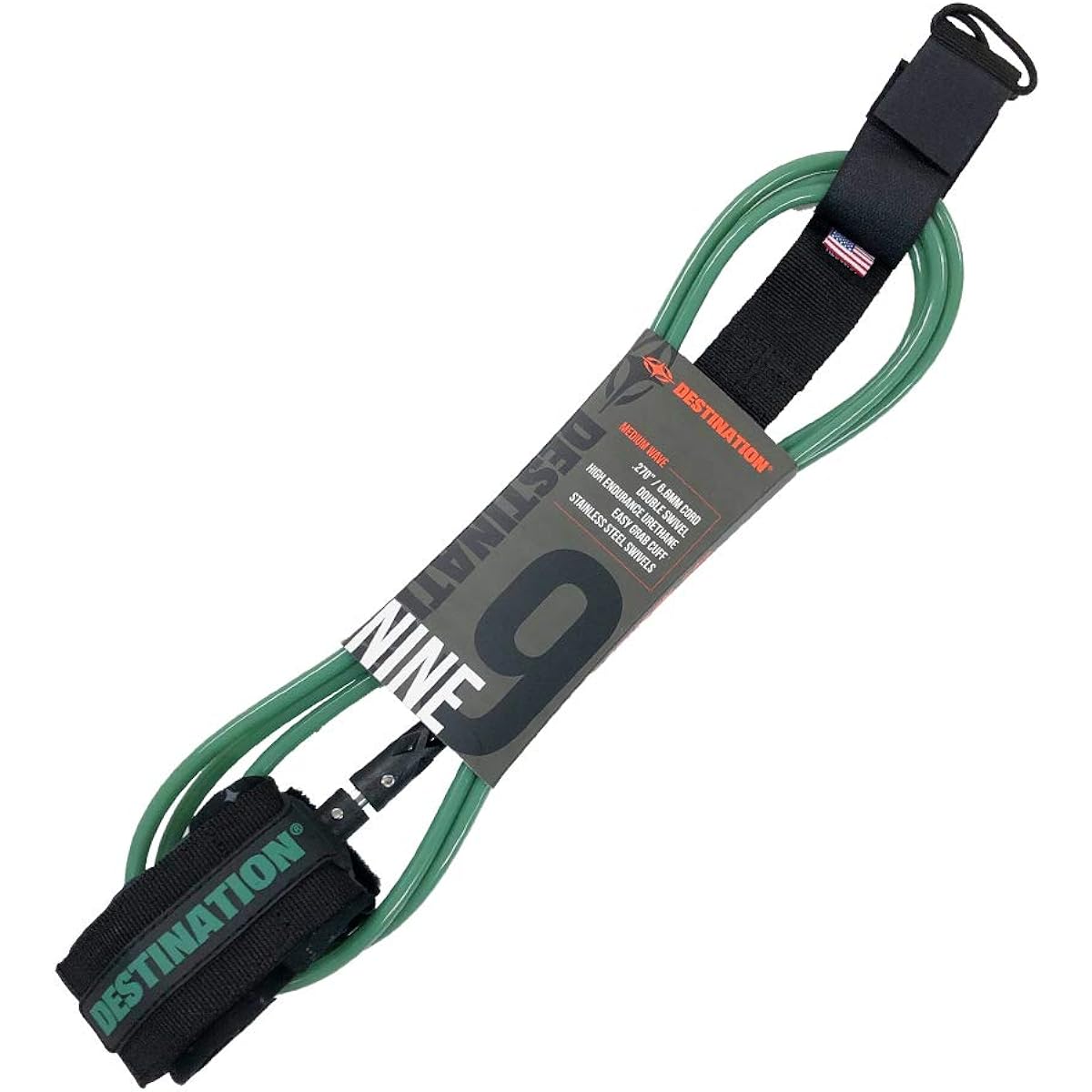 DESTINATION Leash Cord Double Swivel Leash Cord for Longboard 9FT Regular Model (E.GRN) DS-02NT109002