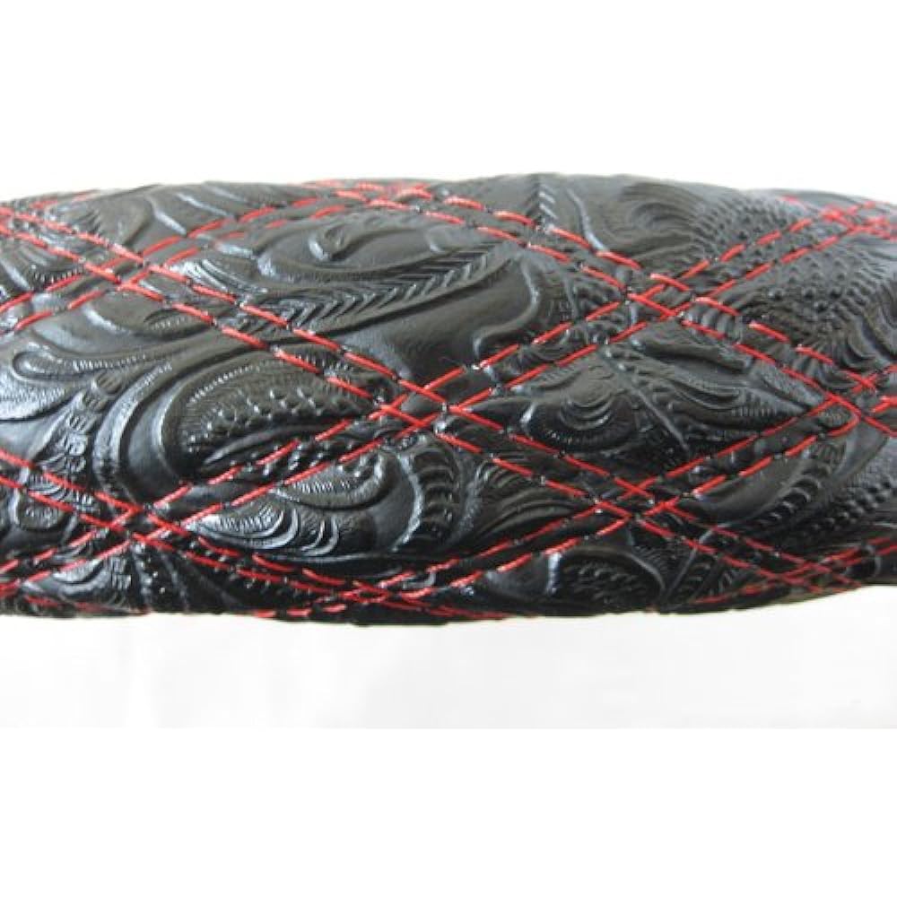 Handle Cover Double Stitch Japanese Carving Black/Red 2HS HC2-324-2HS