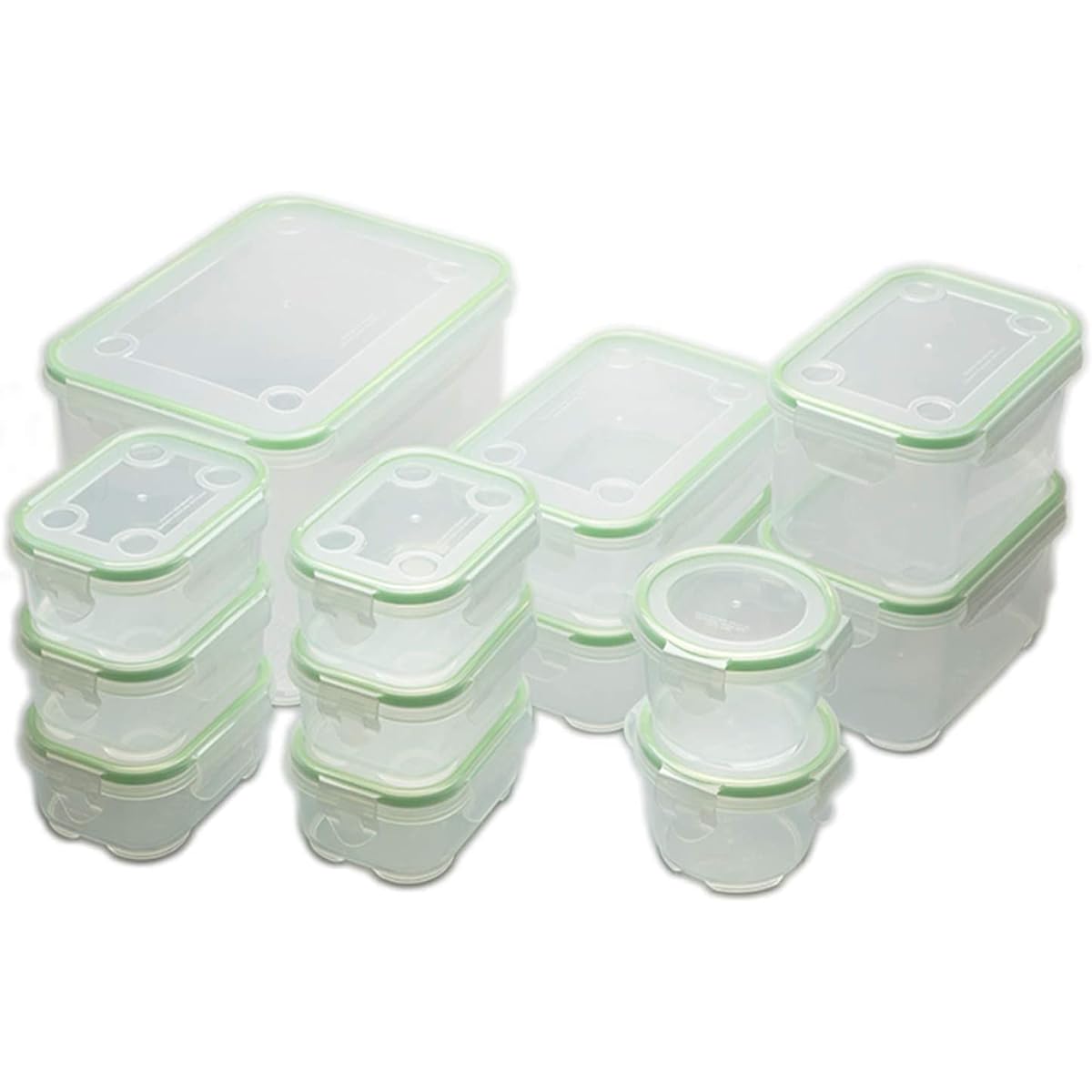 TWINS Antibacterial Airtight Container Clear/Green Small Square, Medium Square, Small Round, Extra Large Deep, Large Deep Square Nano Silver Neo NNS-13S Set of 13