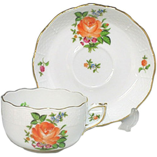 HEREND PBR Petty Rose Bouquet Tea Cup & Saucer [Parallel Import] 724