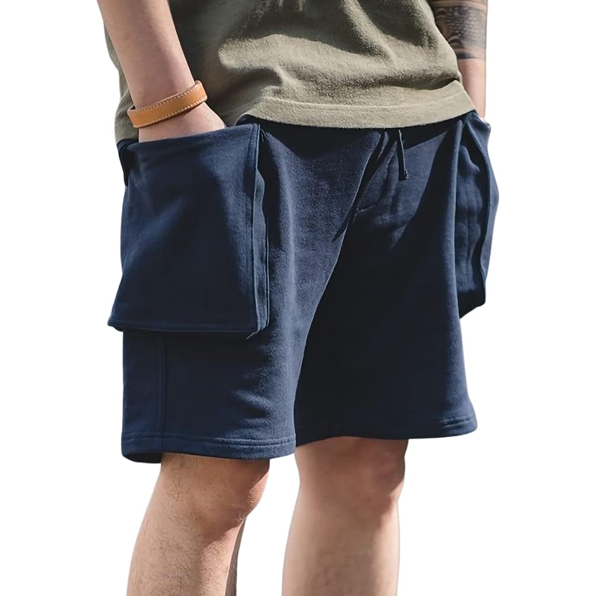 Aspersio Men's Sweat Shorts, Above the Knee, with Pockets, Military Cargo Pants