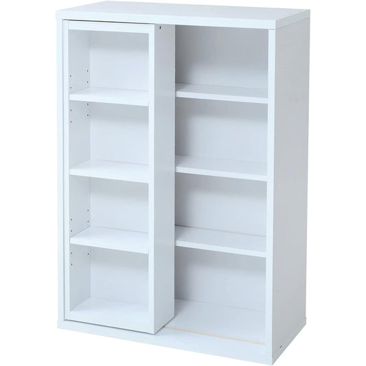 JK Plan Bookshelf Sliding Storage Shelf Rack Shelf Low Type Width 60 Magazine Rack Wooden Shelf Open Shelf 6BOX Series Sliding Bookshelf White FR-049-WH