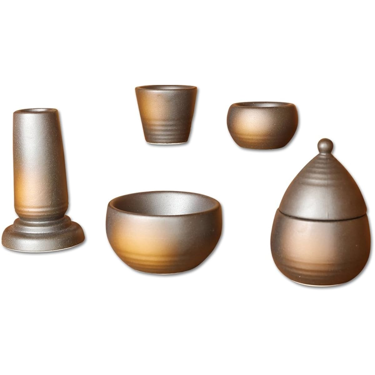 Kyoto Butsudan Hayashi Modern Buddhist Altar Set Single Grass 5 Piece Set (Bizen Blossom) (Made in Japan)
