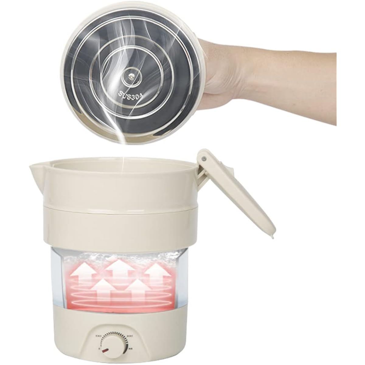 Foldable electric kettle 100℃ 800ml Can be used in Japan and overseas Portable pot Electric pot Water heater Compact Heating/thermal insulation Water heater 304 stainless steel and silicone Empty boiling prevention function Automatic power off when boili