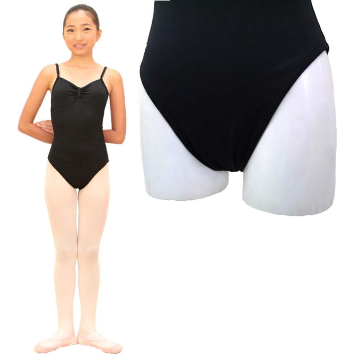 Ballet Leotard, Made in Japan, Halfbeak, High Leg Specification, Ribbon Passe, Black, Lycra Material, Rhythmic Gymnastics, Children, Adults