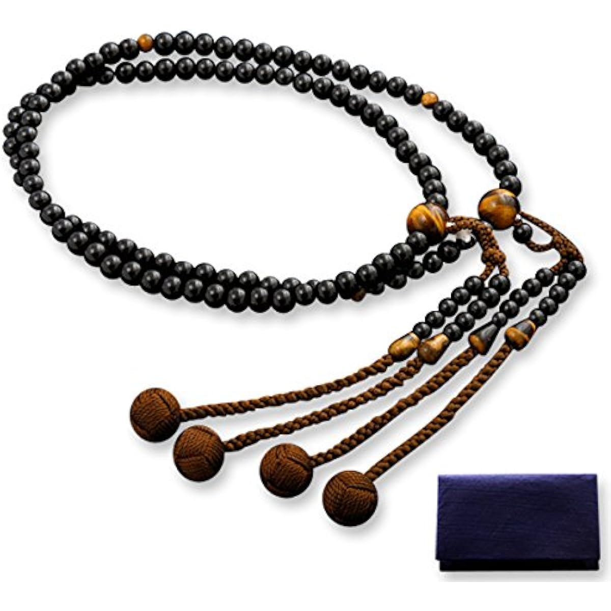 Kyoto Buddhist Altar Hayashi Prayer Beads Shingon Sect Shakuni Ebony with Tiger Eye Stone (For Men) Formal Official [Tiger Eye] [Bead Bag Set] SM-029 Kyoto Prayer Beads